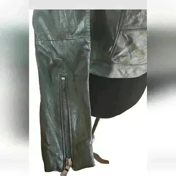 Tory Burch Women's Dark Green Sheepskin Leather Moto Jacket 0(XS-S) - Picture 12 of 16